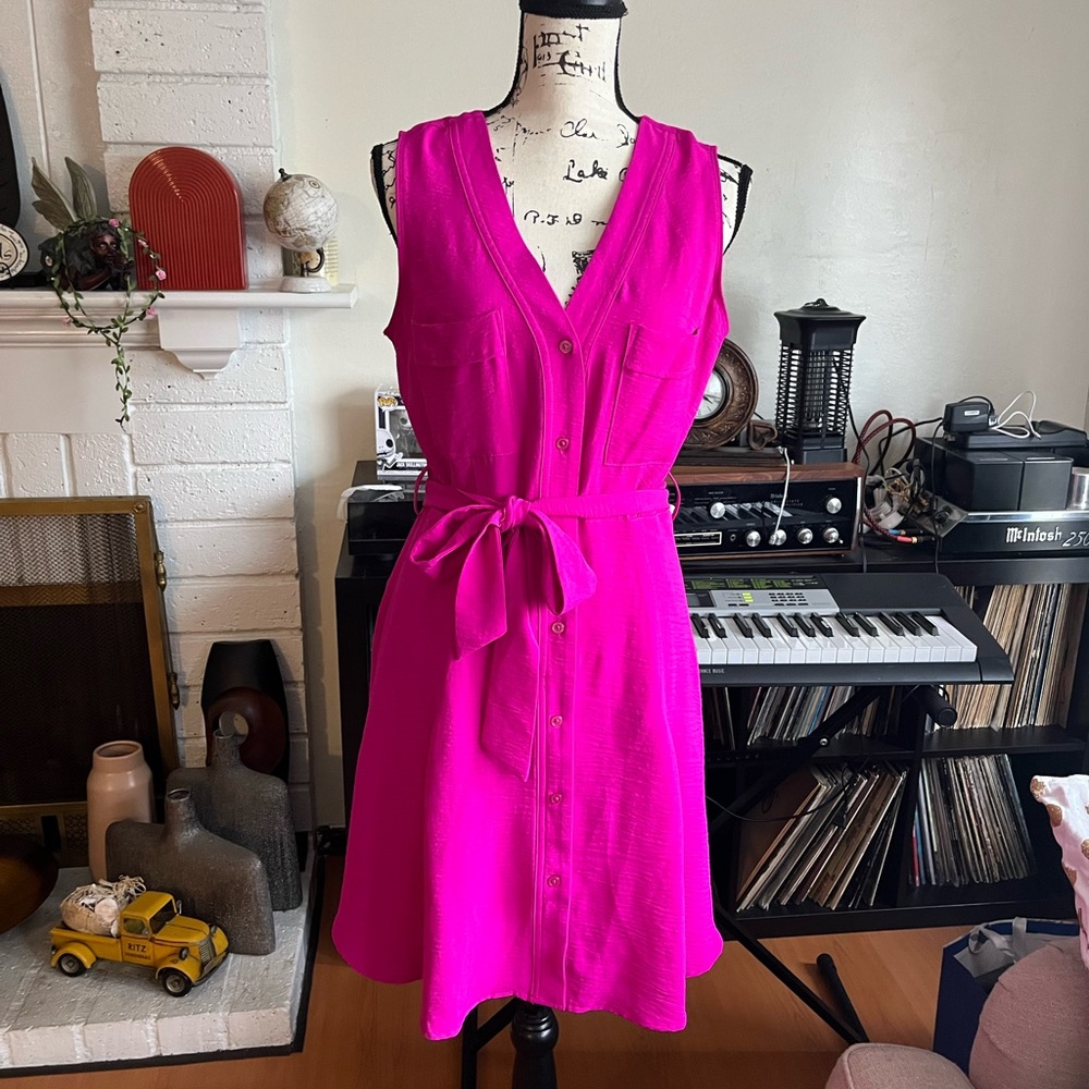 DKNY Fuchsia Button-Down Dress
